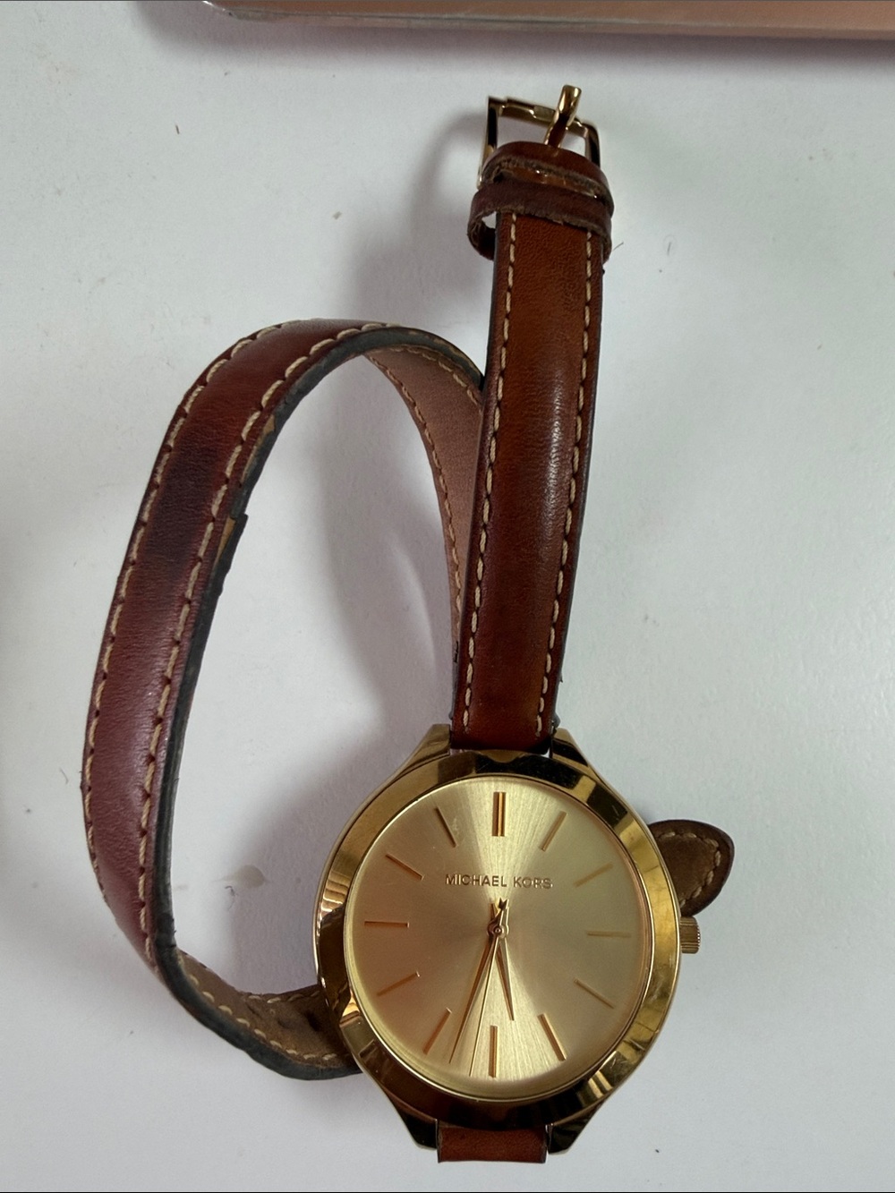 Michael Kors Gold Dial Watch with Brown Leather Strap needs battery